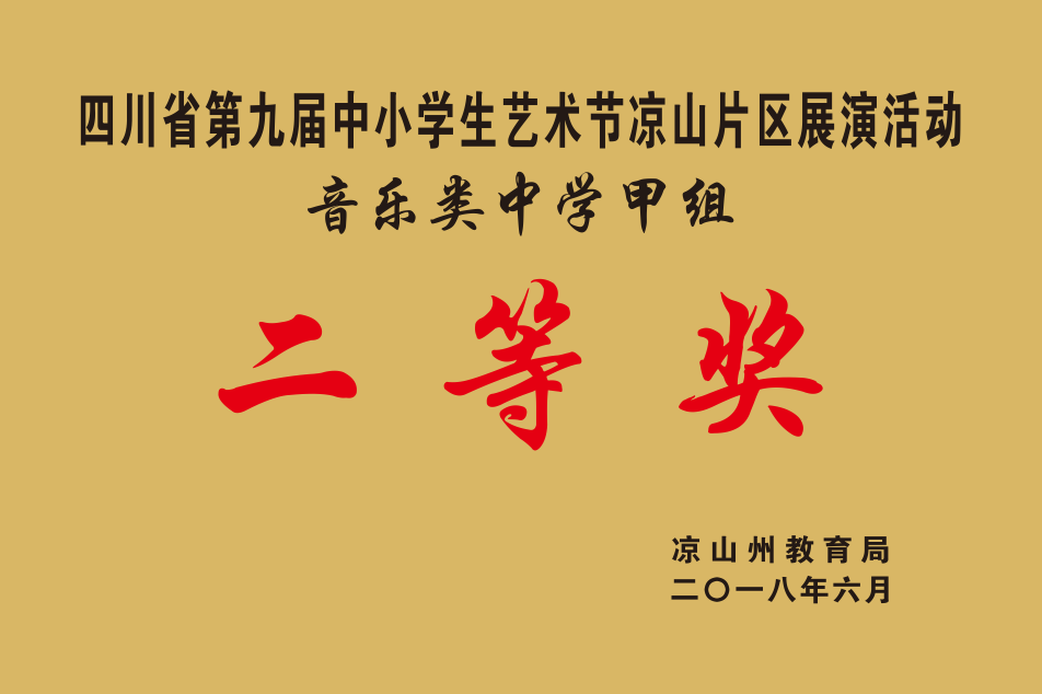 四川省第九届中小学生艺术节凉山片区展演活动音乐类中学甲组二等奖